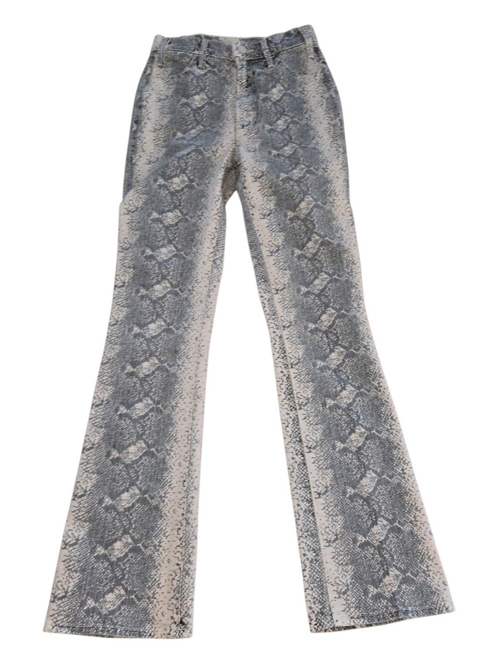 NWT MOTHER Hustler Flood Snake-Print Jeans in Gray and Cream Size 24